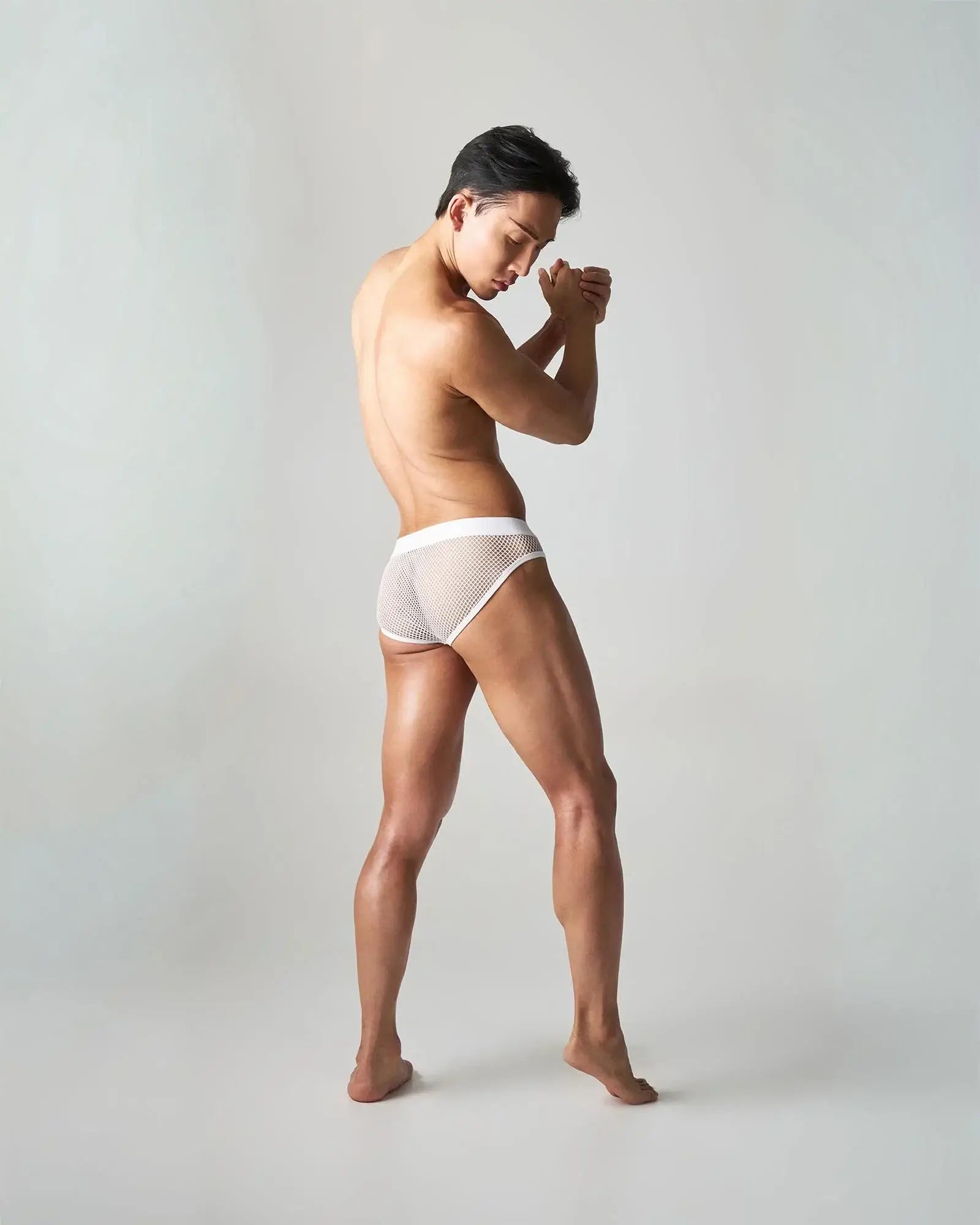 White mesh briefs edge net brief featuring a solid white waistband for breathable comfort and style