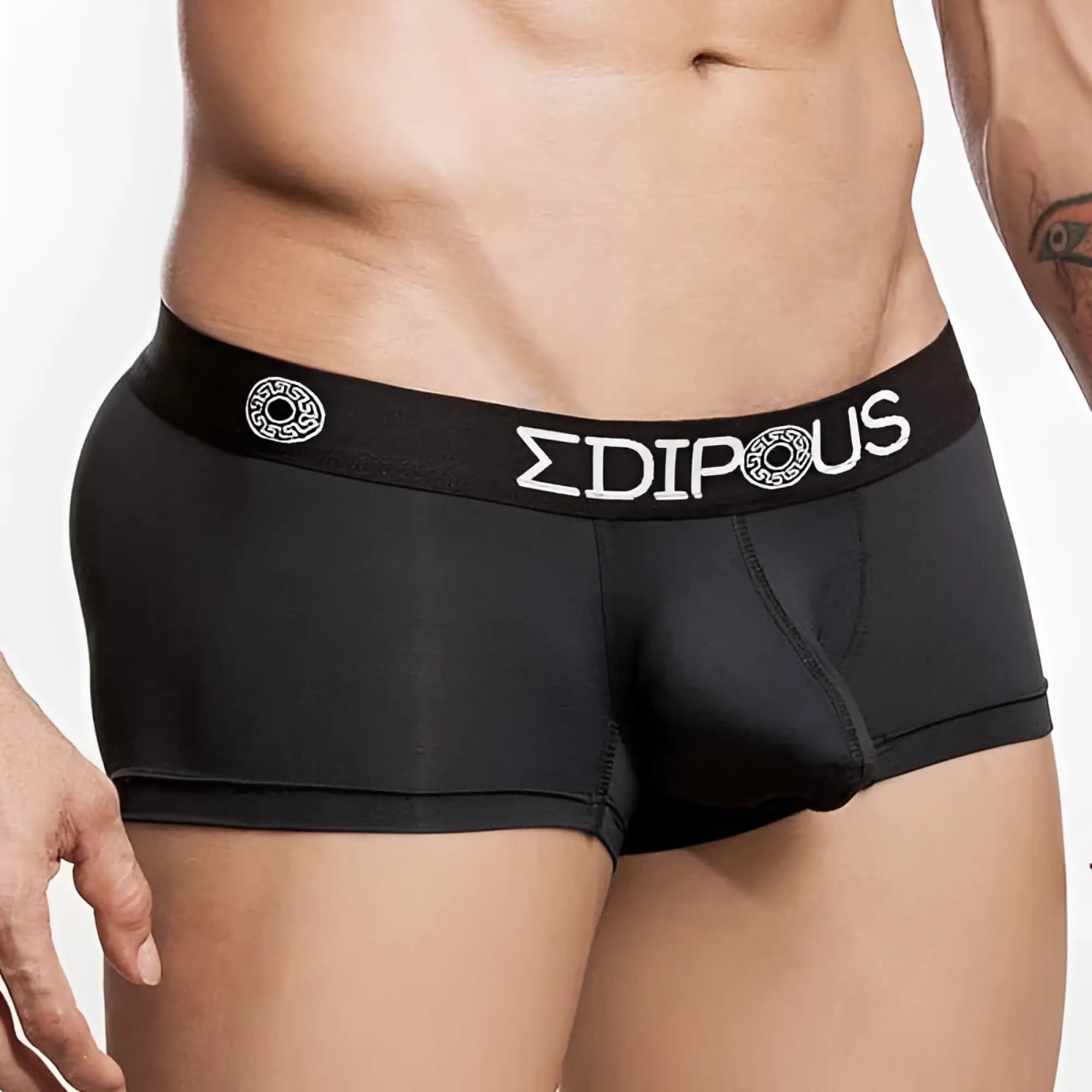 Black men’s briefs edipous ed5404 boxer brief with white waistband logo and circular emblem in comfortable fabric