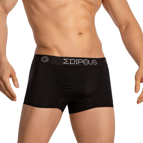 Black men’s briefs edipous edg036 boxer with sleek form-fitting design and white logo embroidered on waistband
