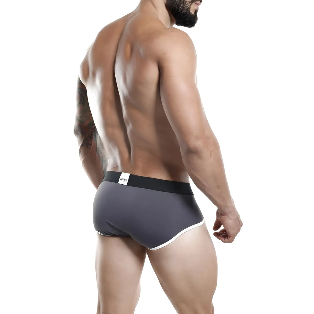 Gray men’s briefs edipous edh003 with black waistband and white trim in soft breathable fabric for everyday comfort