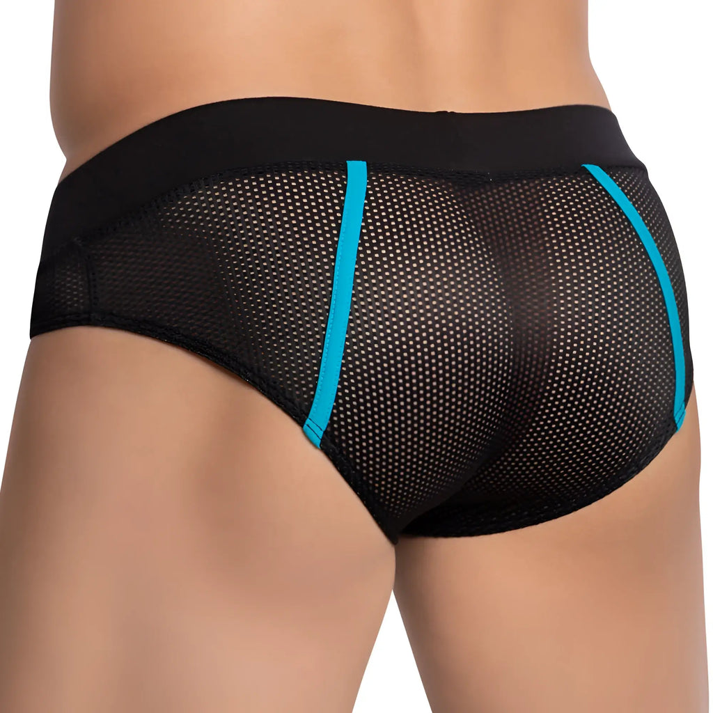 Edipous EDJ020 brief black mesh briefs with vibrant turquoise side stripes for comfortable everyday wear