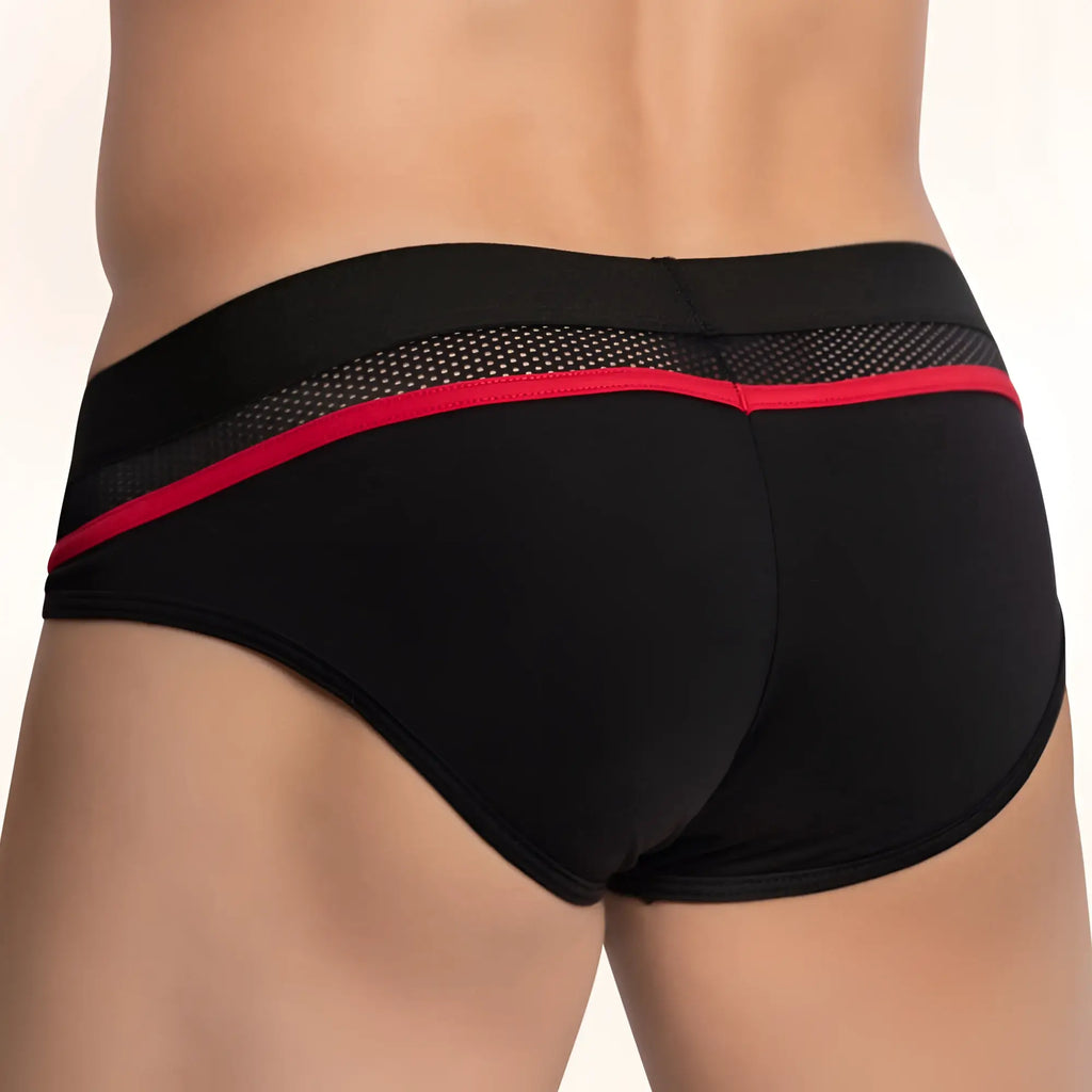 Black briefs edipous edj021 with red stripe and mesh panel detail for breathable comfort and style