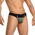 Edipous edk024 thong black and olive green mesh briefs with sleek modern design front view
