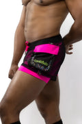 Electro cargo shorts vibrant pink and black athletic shorts with bold neon pink elastic waistband for active wear