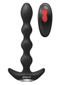 Black Envy remote-controlled anal plug with red power button and textured bead design in Envy Deep Reach Black model