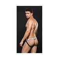 Black and white envy low-rise jockstrap with red trim designed for support and comfort in medium large size
