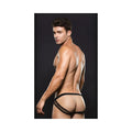 Black mesh thong with solid waistband showing the back of envy modern fishnet open back brief s m