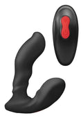 Black silicone remote-controlled prostate massager envy sidetrack black with red power button visible on the front