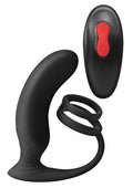 Black silicone remote-controlled prostate massager with dual-ring attachment from Envy Thumbs Up Black collection
