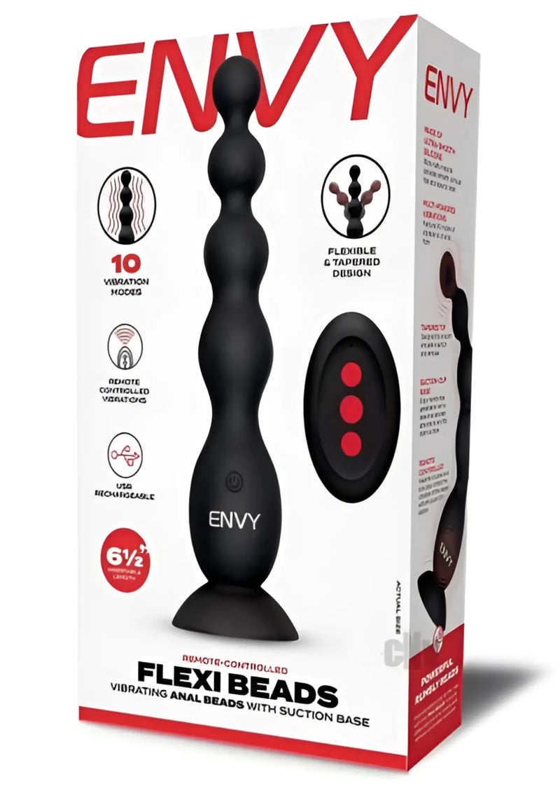 Black envy flexi beads vibrating anal beads with flexible tapered design and suction base by envy toys