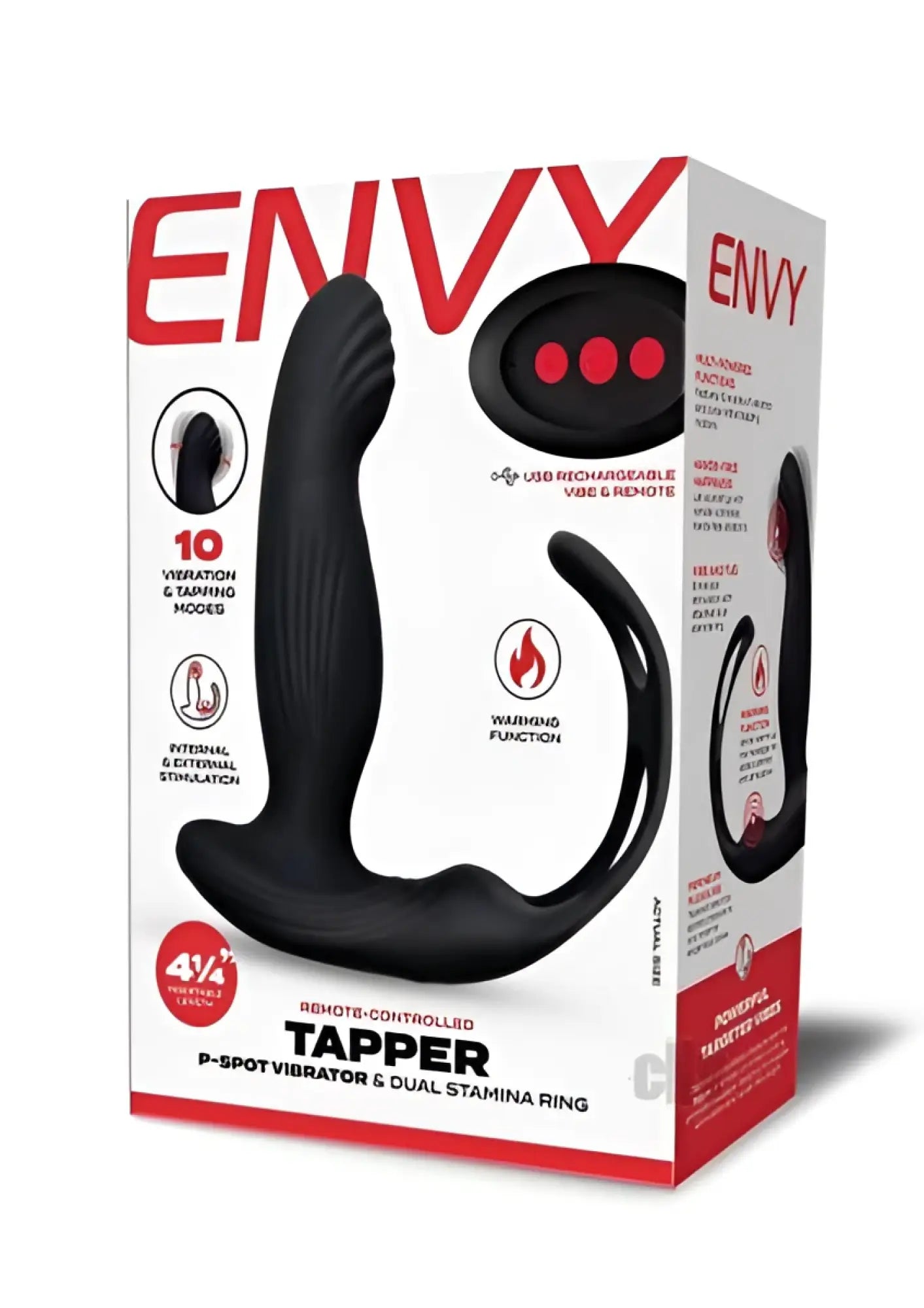 Black envy tapper p-spot vibrator and dual stamina ring with usb rechargeable remote from envy toys