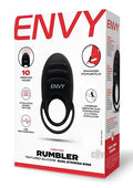 Black textured silicone envy toys rumbler dual stamina ring with ergonomic design and ridged surface for stimulation