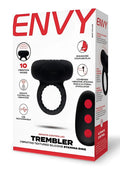 Black silicone envy toys trembler remote stamina ring with textured surface and red buttoned remote control