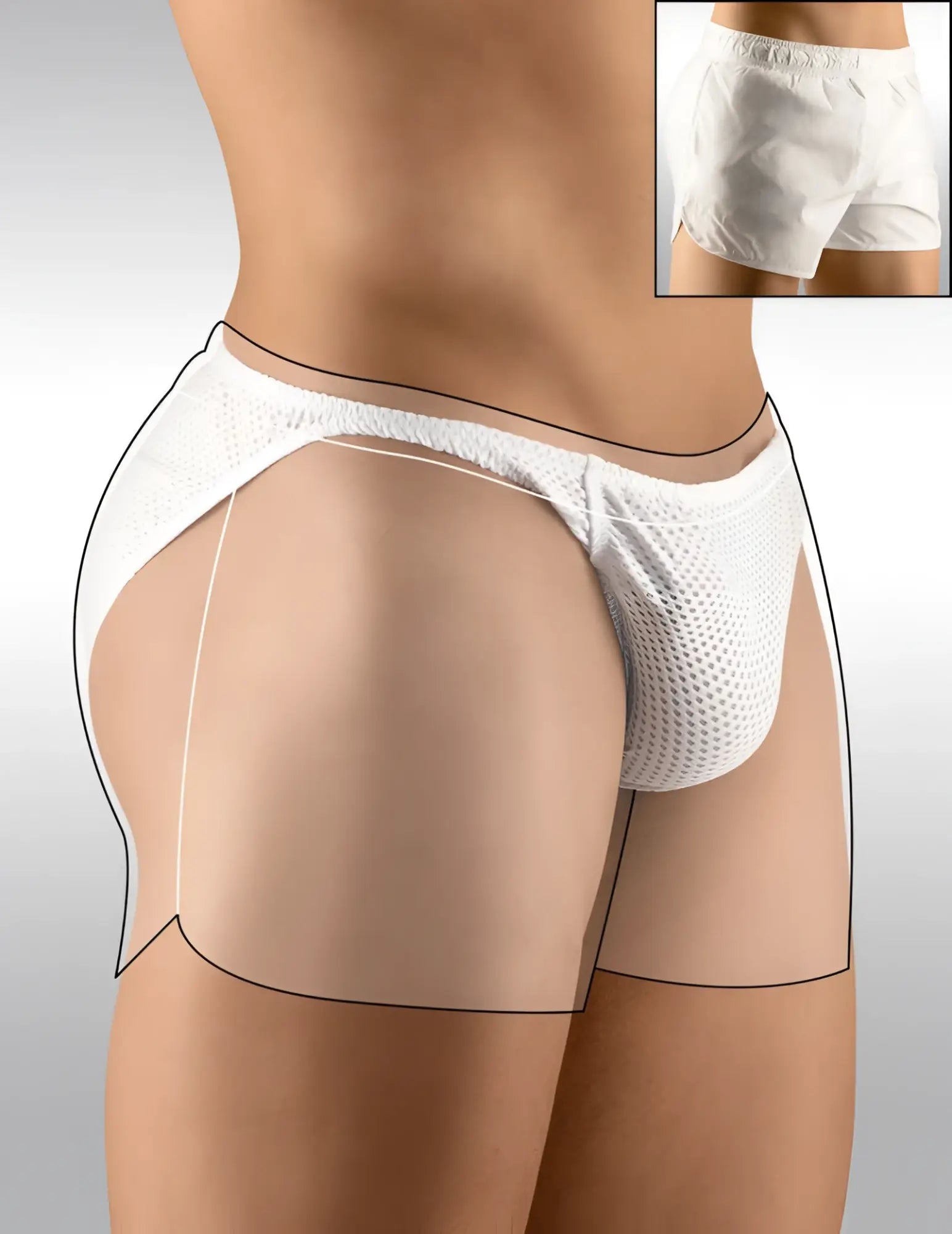 White mesh briefs with elastic waistband ergowear built in feel bikini mesh underwear gym shorts size m
