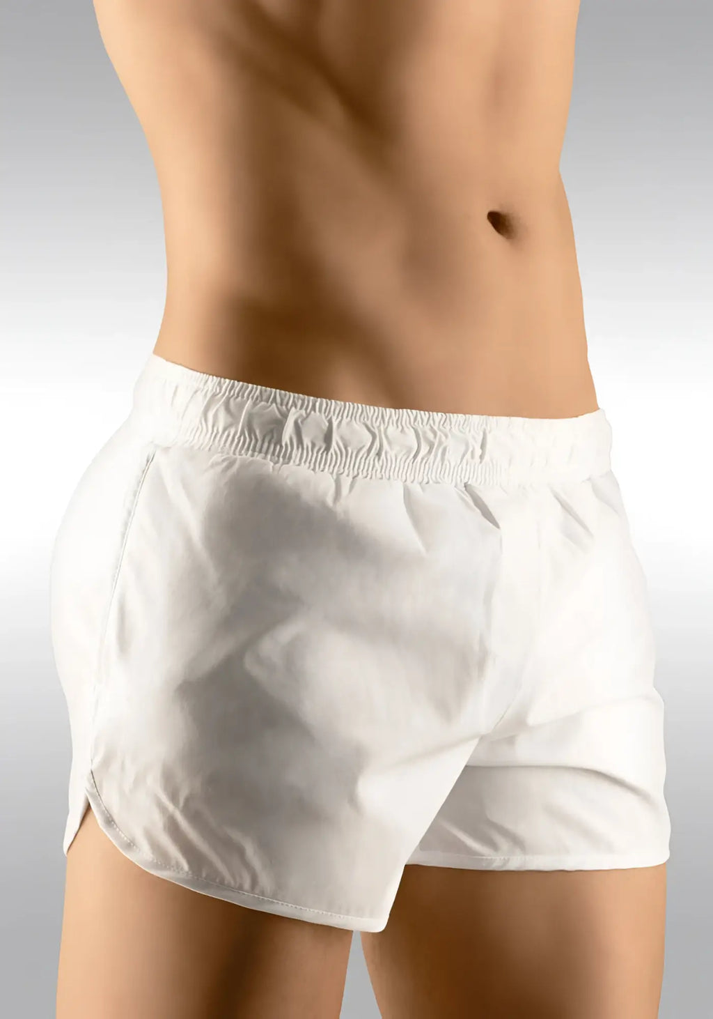 White ergowear built in feel bikini mesh gym shorts with elastic waistband and minimalist design size m
