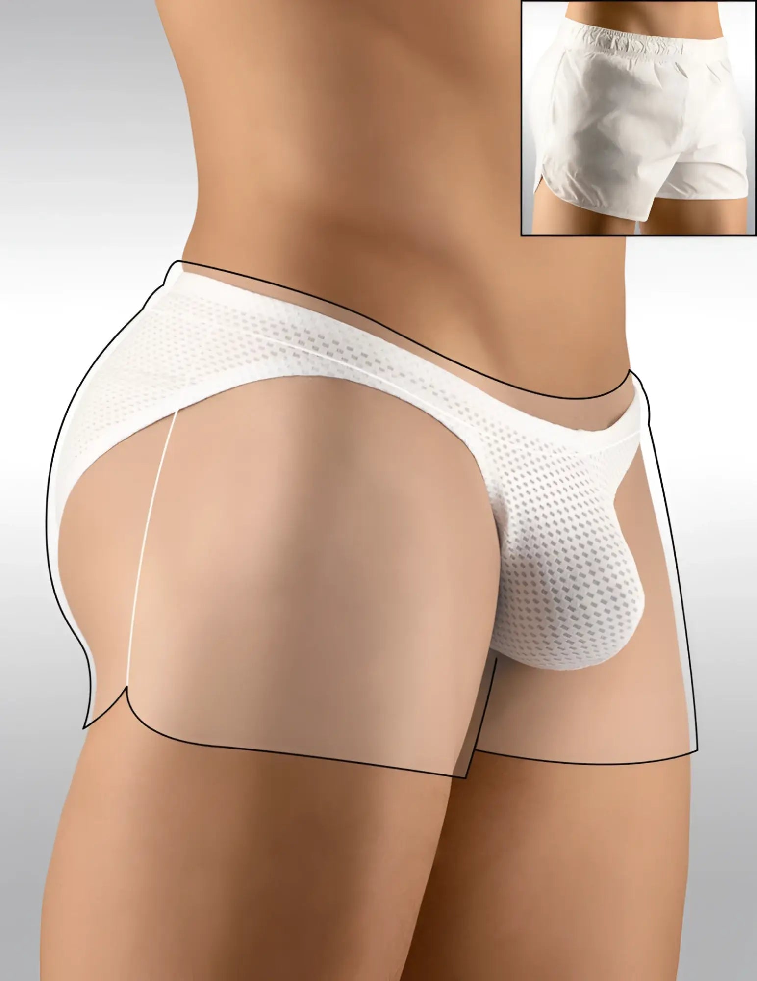 Ergowear built in x4d bikini mesh underwear gym shorts in white with snug fit and elastic waistband size m