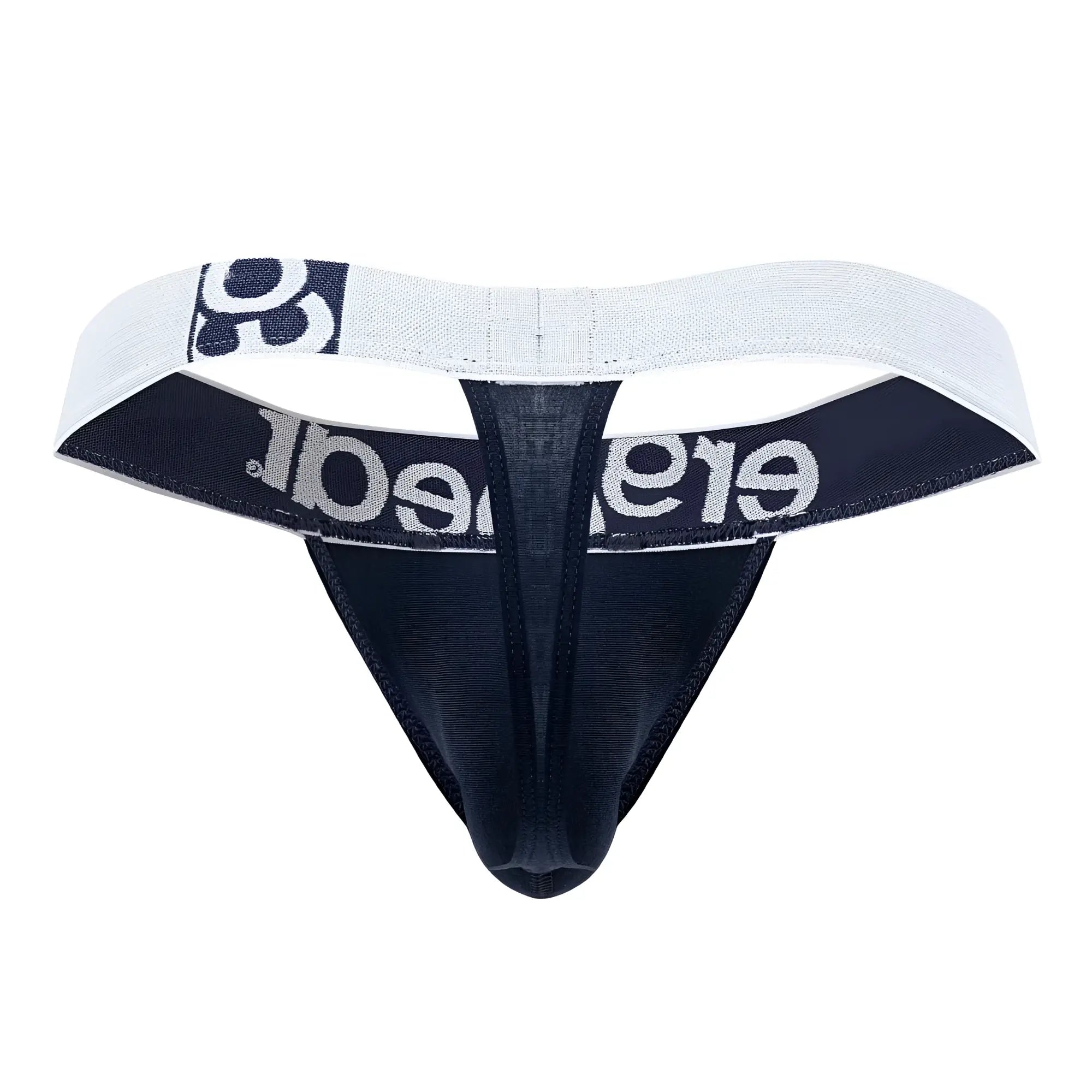 Black and white ErgoWear EW1470 MAX cotton thong with textured fabric and elegant silver lettering on the waistband