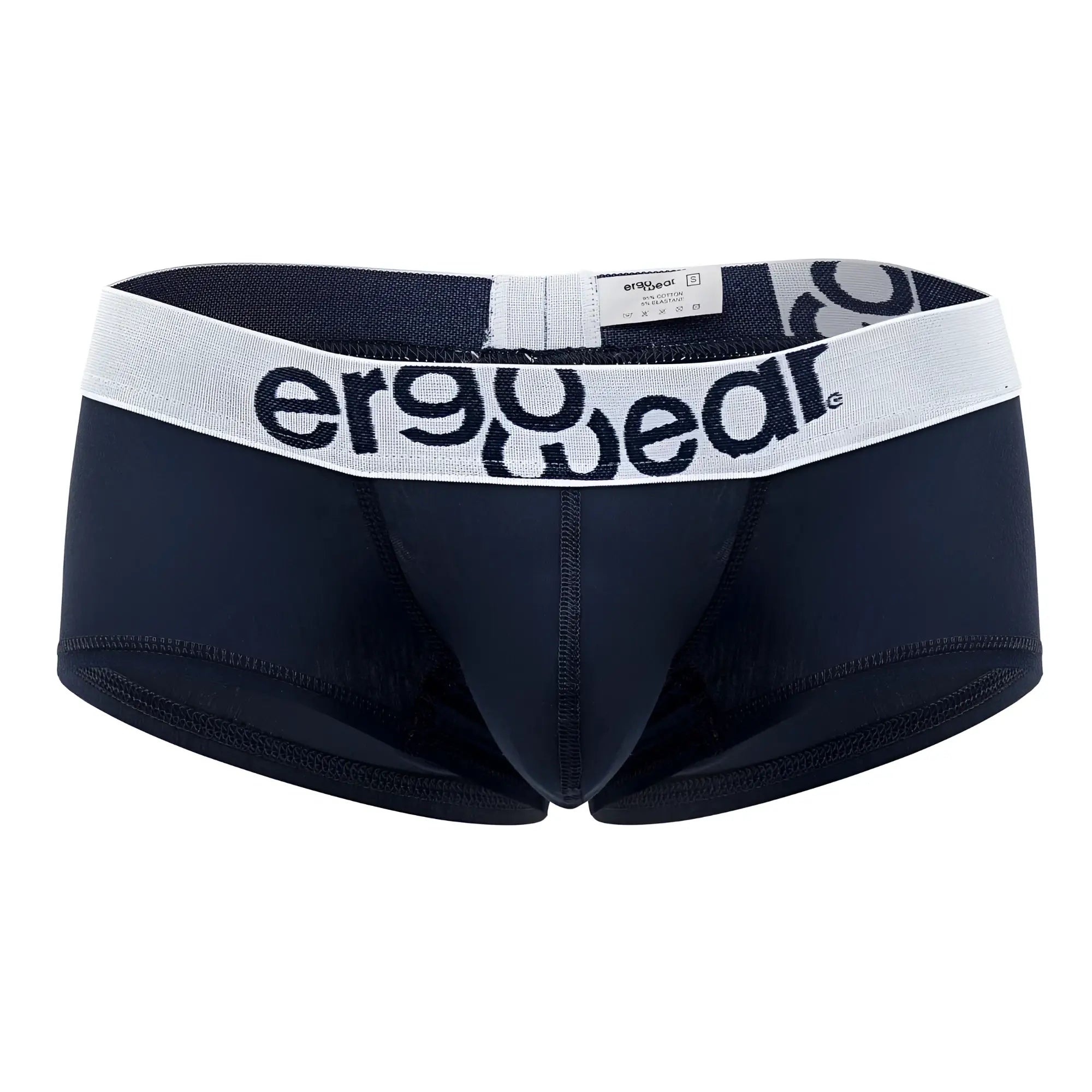 Black ergonomic briefs with white ergowear waistband in cotton designed for comfort and support in navy blue color
