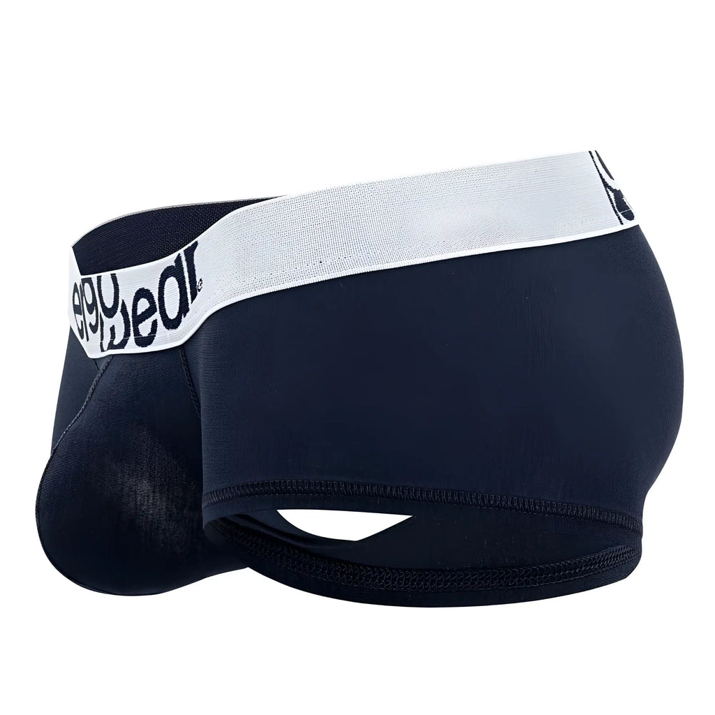 Navy blue ergo wear ew1472 max cotton trunks with black eeyewear logo on white elastic waistband
