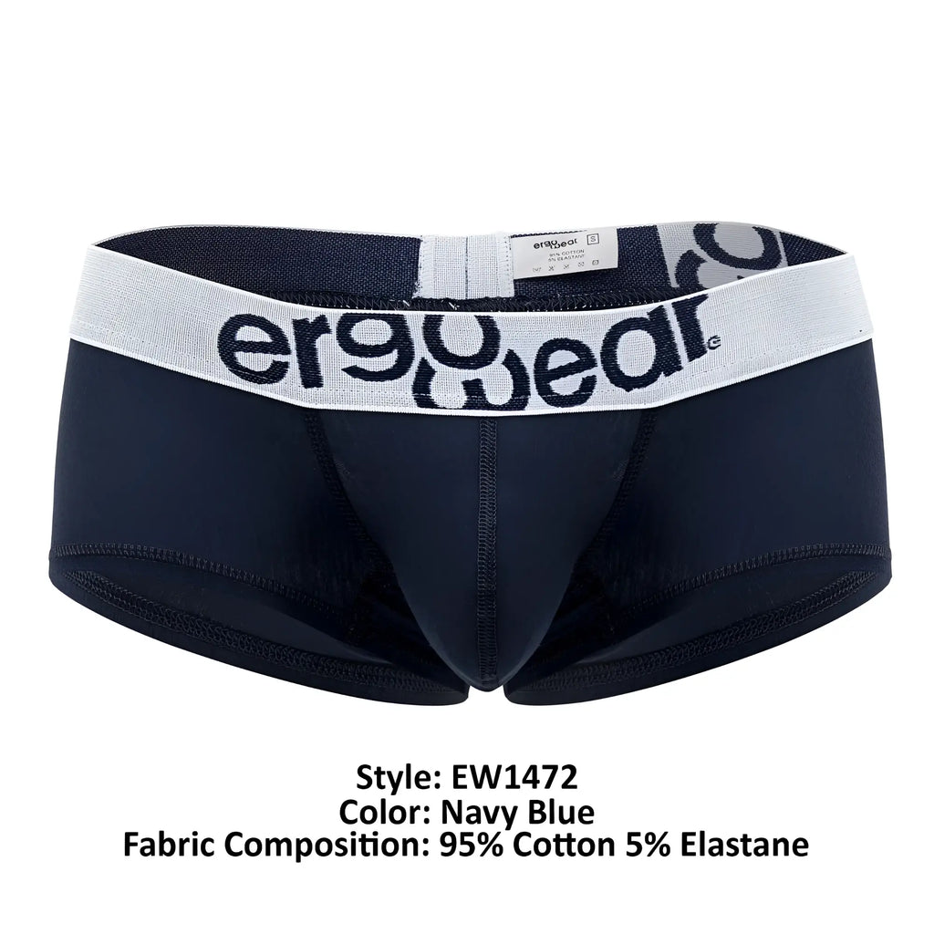 Ergowear ew1472 max cotton trunks in navy blue featuring white elastic waistband with ergowear logo in black lettering