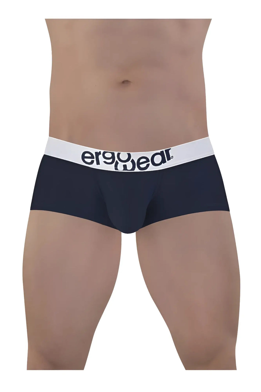 Navy blue ergo wear ew1472 max cotton trunks with white elastic waistband and black logo for comfortable support