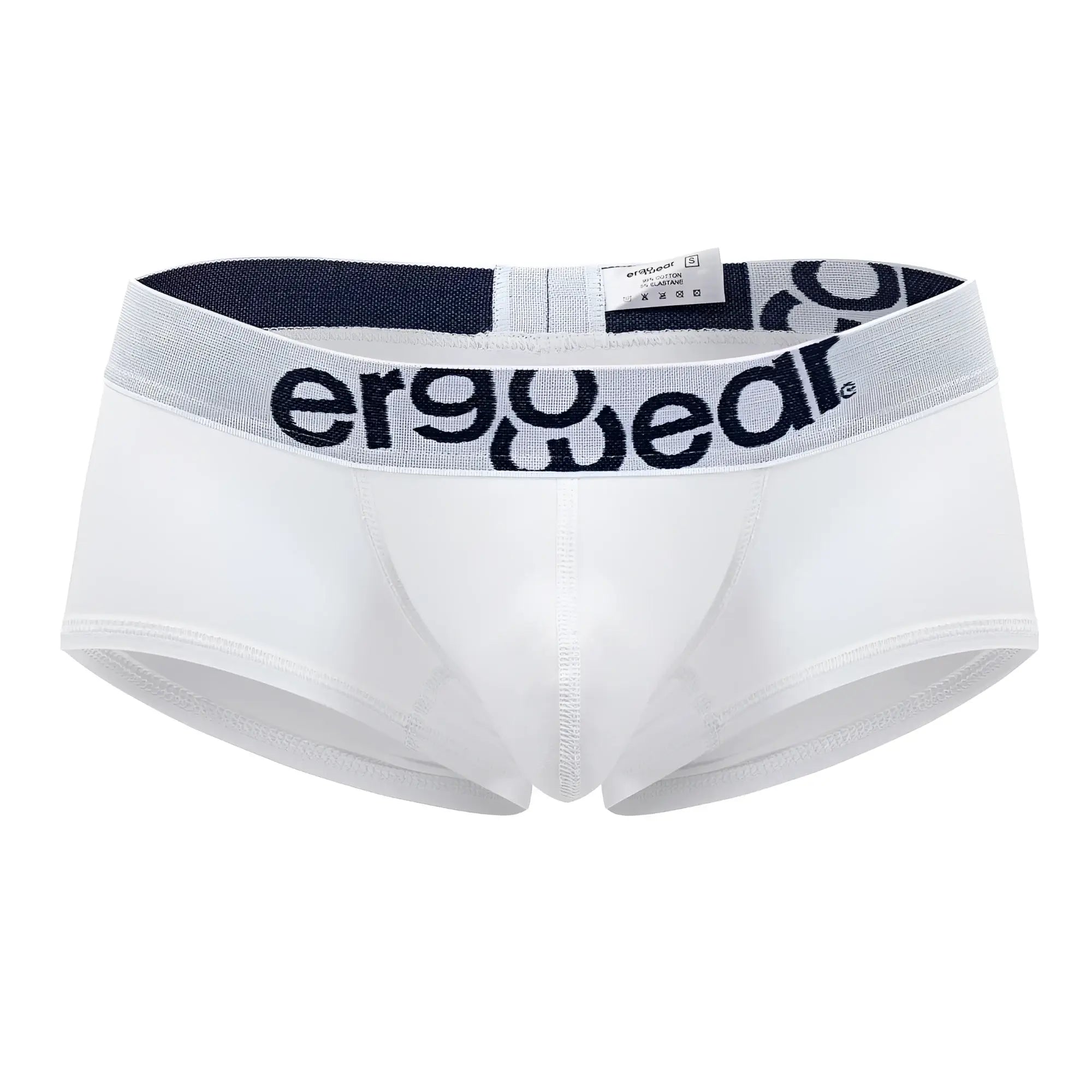 White ergonomic cotton briefs with gray waistband and ergowear logo in black from ergoWear ew1476 max trunks