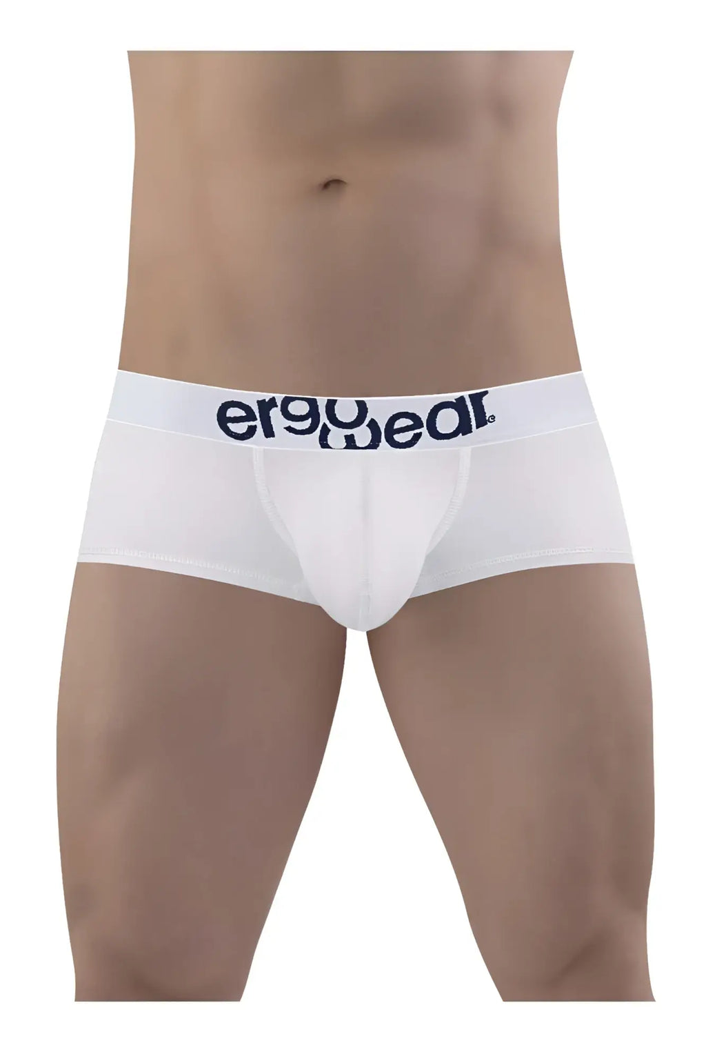 White ergonomic cotton briefs with navy blue ergowear logo on waistband for comfortable daily wear