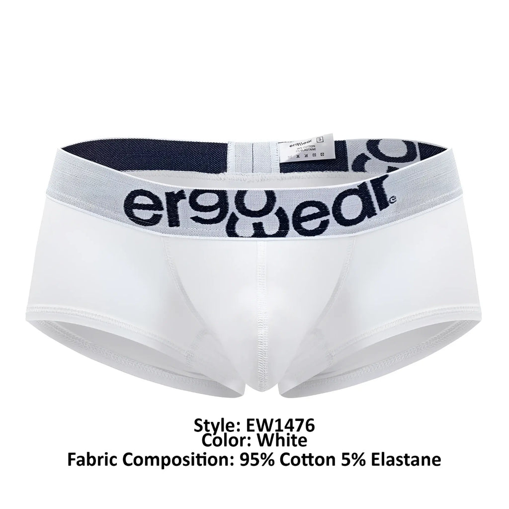 White men’s briefs ergoWear ew1476 max cotton trunks with gray waistband logo made of 95 cotton 5 elastane