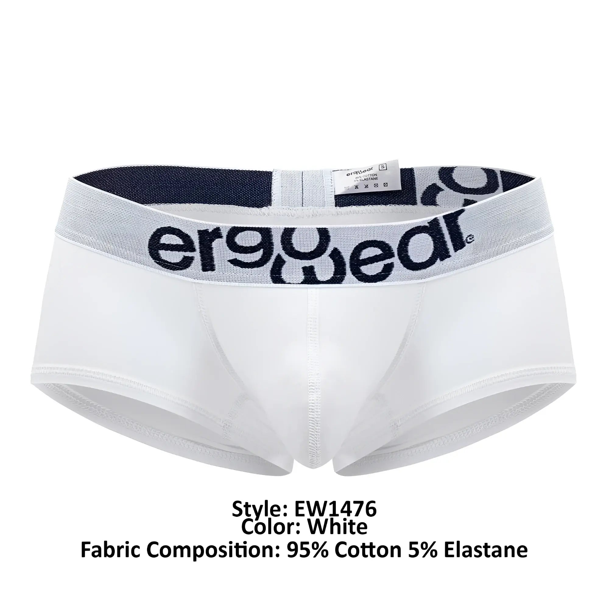 White men’s briefs ergoWear ew1476 max cotton trunks with gray waistband logo made of 95 cotton 5 elastane