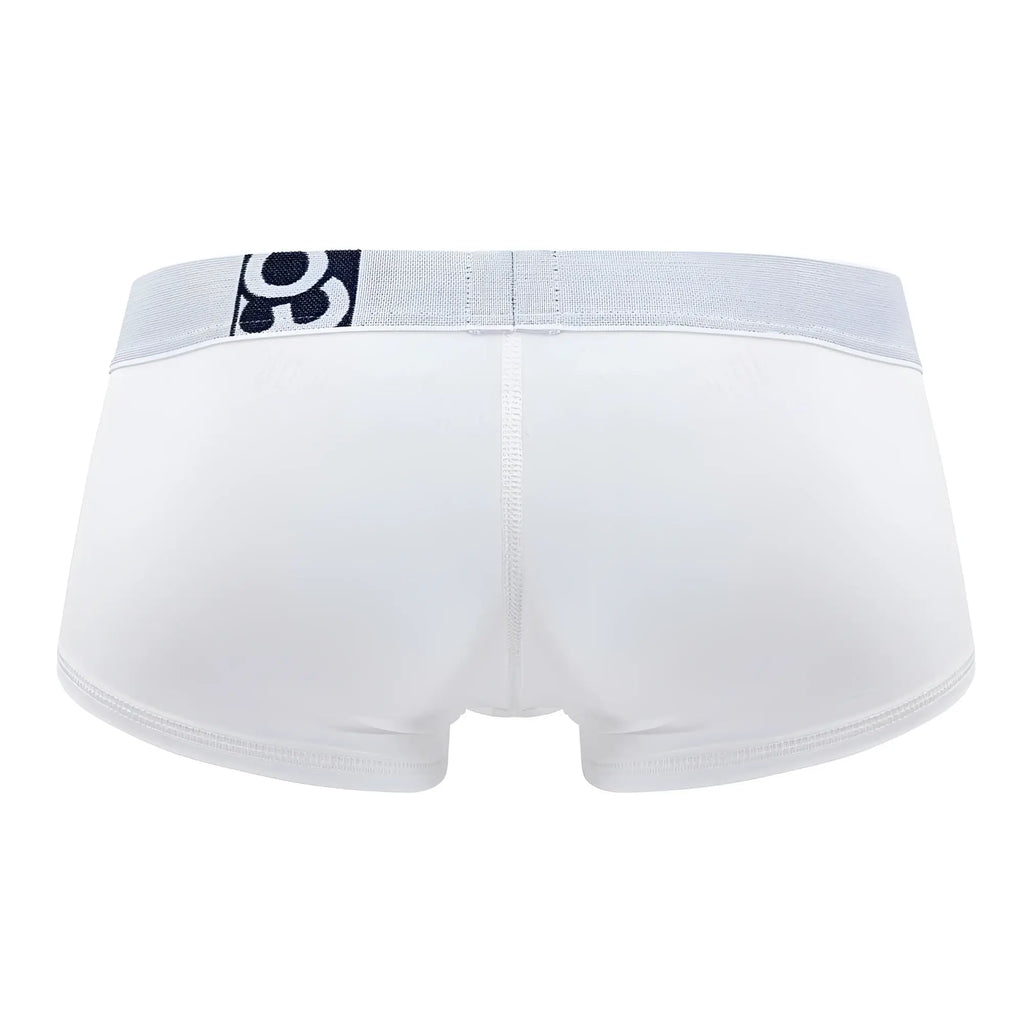 White ergo wear ew1476 max cotton trunks with light gray waistband and black logo designed for comfort and support