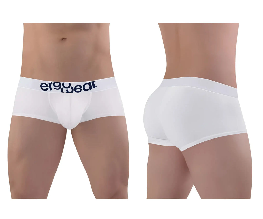 White ergo wear men’s briefs with navy logo on waistband made of cotton for comfortable everyday wear
