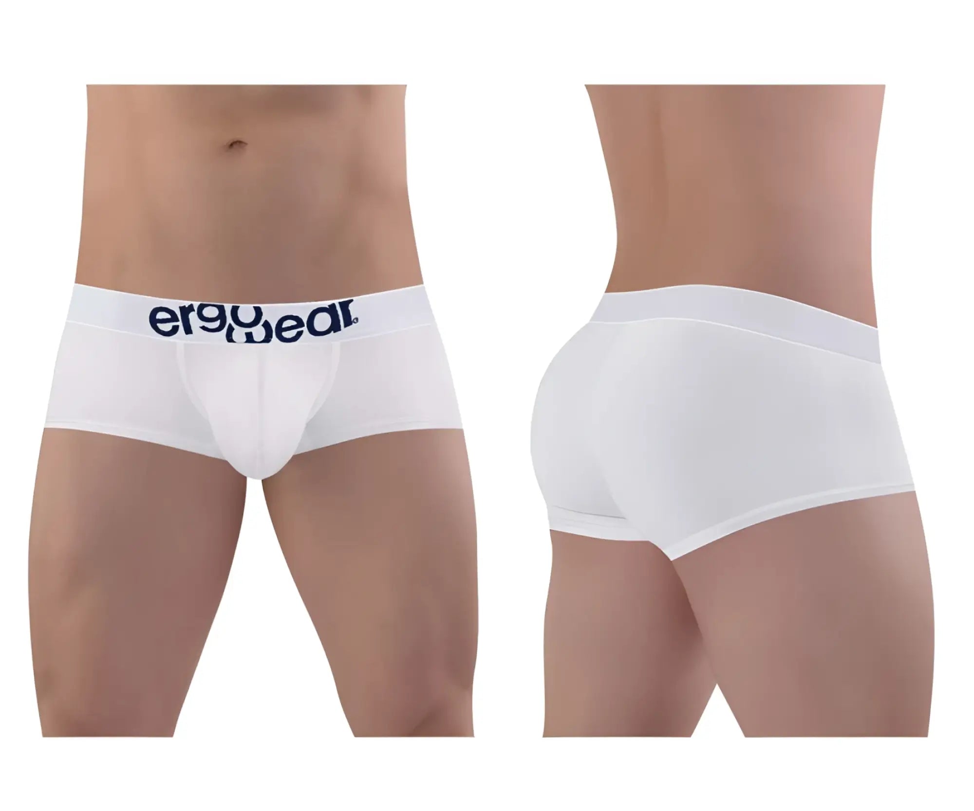 White ergo wear men’s briefs with navy logo on waistband made of cotton for comfortable everyday wear