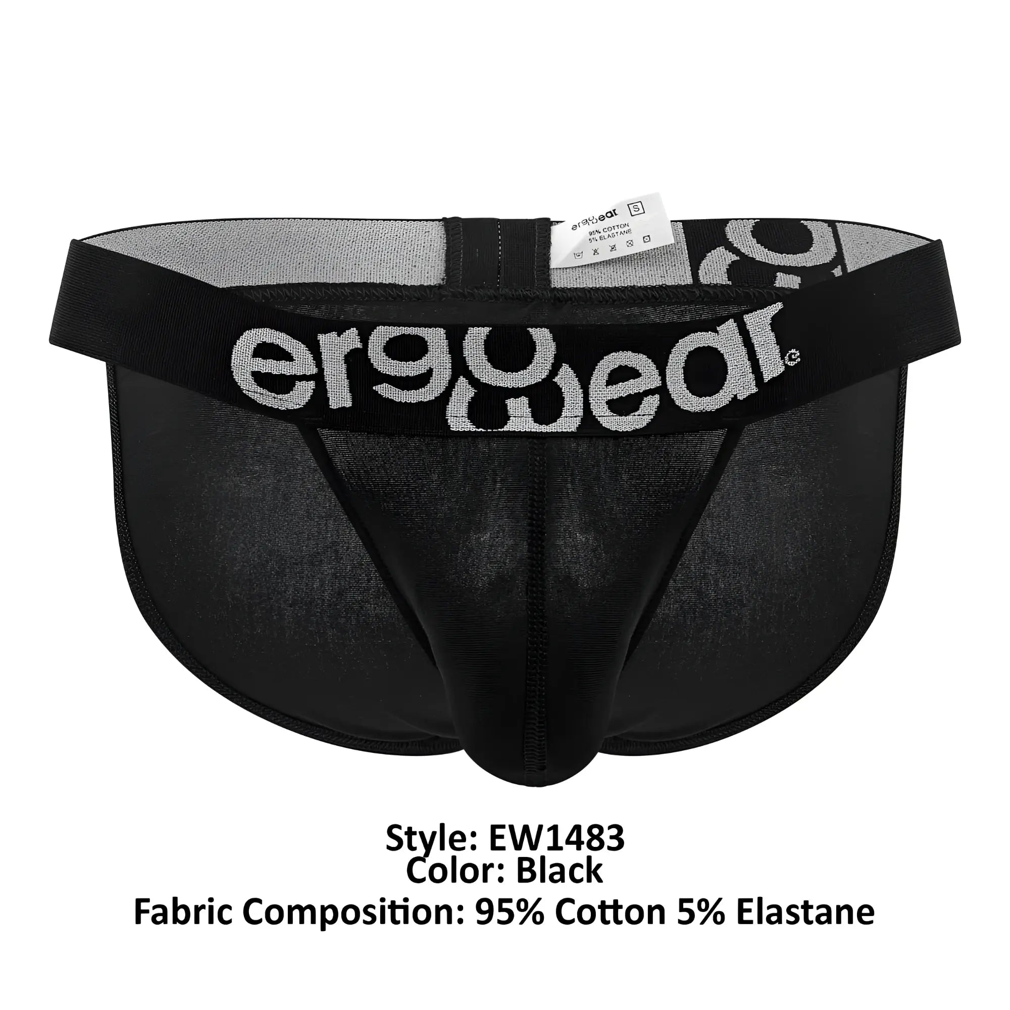Black ergonomic briefs ergo wear ew1483 max cotton bikini made of 95% cotton 5% elastane with gray logo waistband