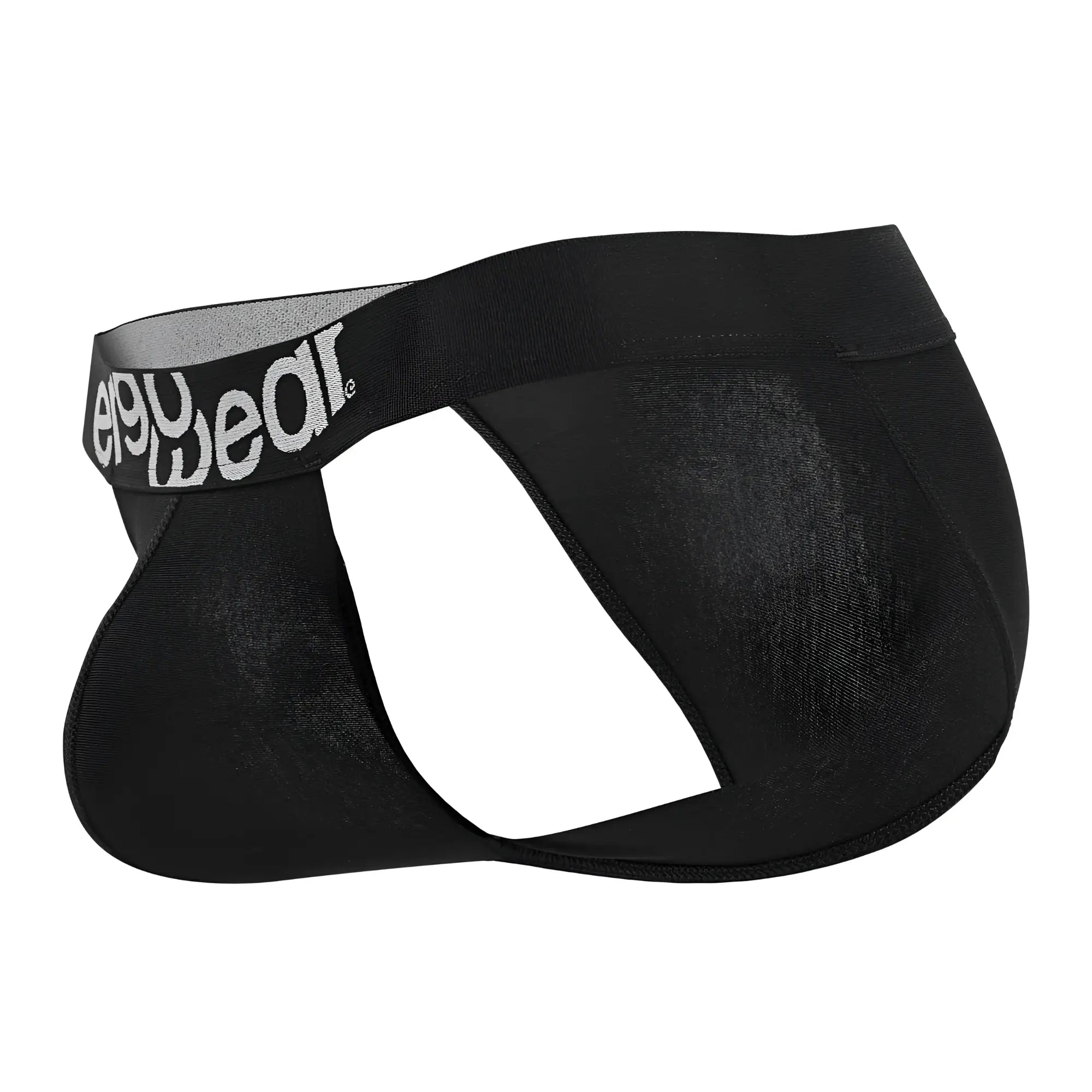 Black men’s briefs ergo wear ew1483 max cotton bikini in black with gray waistband and white e90wear logo