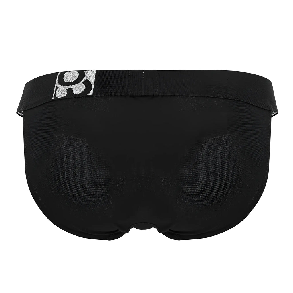 Black mens briefs ergo wear ew1483 max cotton bikini in black with a silver logo on the waistband
