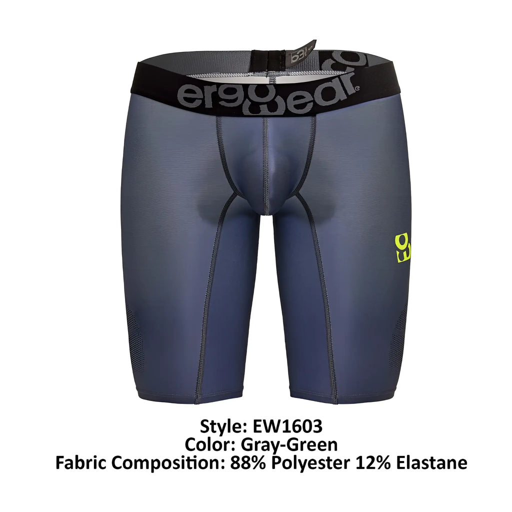 Gray-green ergowear ew1603 max se athletic compression shorts with black waistband made of polyester and elastane