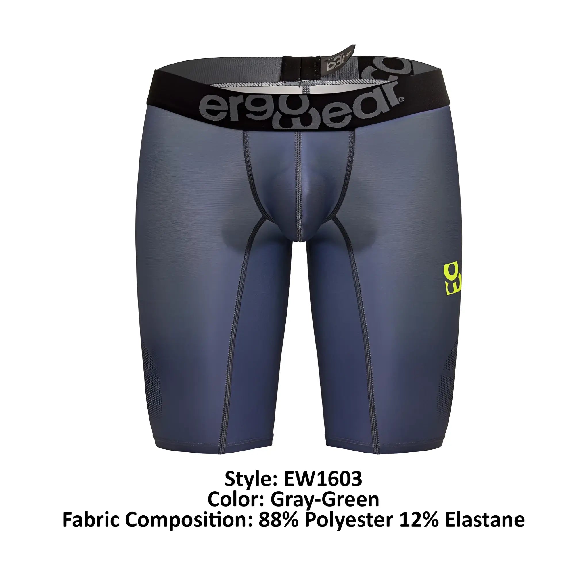 Gray-green ergowear ew1603 max se athletic compression shorts with black waistband made of polyester and elastane