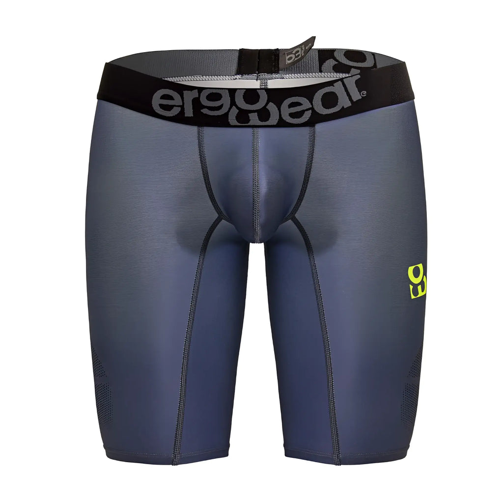 Dark gray ergo wear ew1603 max se athletic compression shorts with black waistband and neon green branding on side