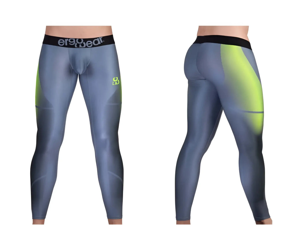 Gray and neon green textured form-fitting ErgoWear ew1604 max se athletic leggings designed for active wear