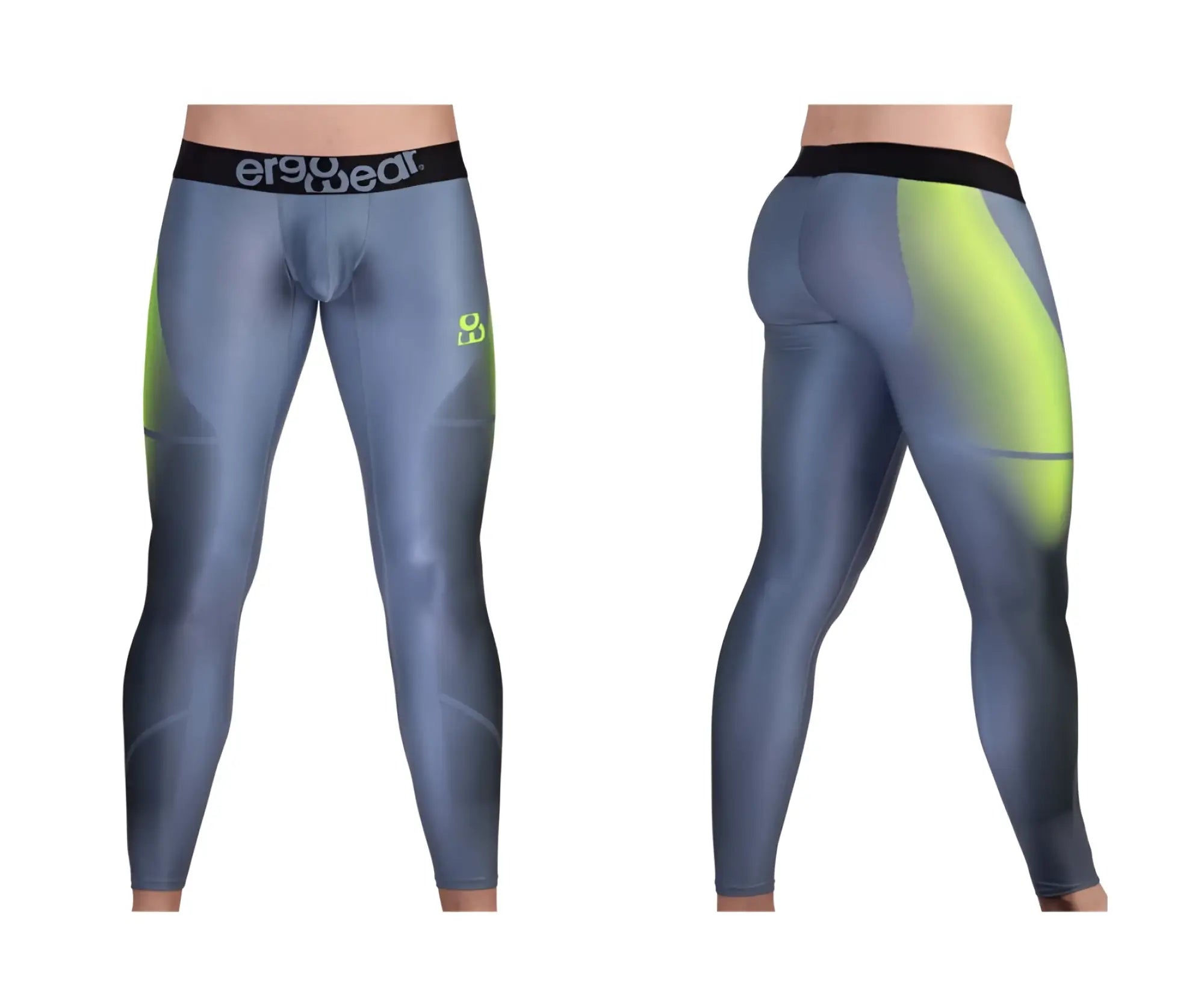 Gray and neon green textured form-fitting ErgoWear ew1604 max se athletic leggings designed for active wear