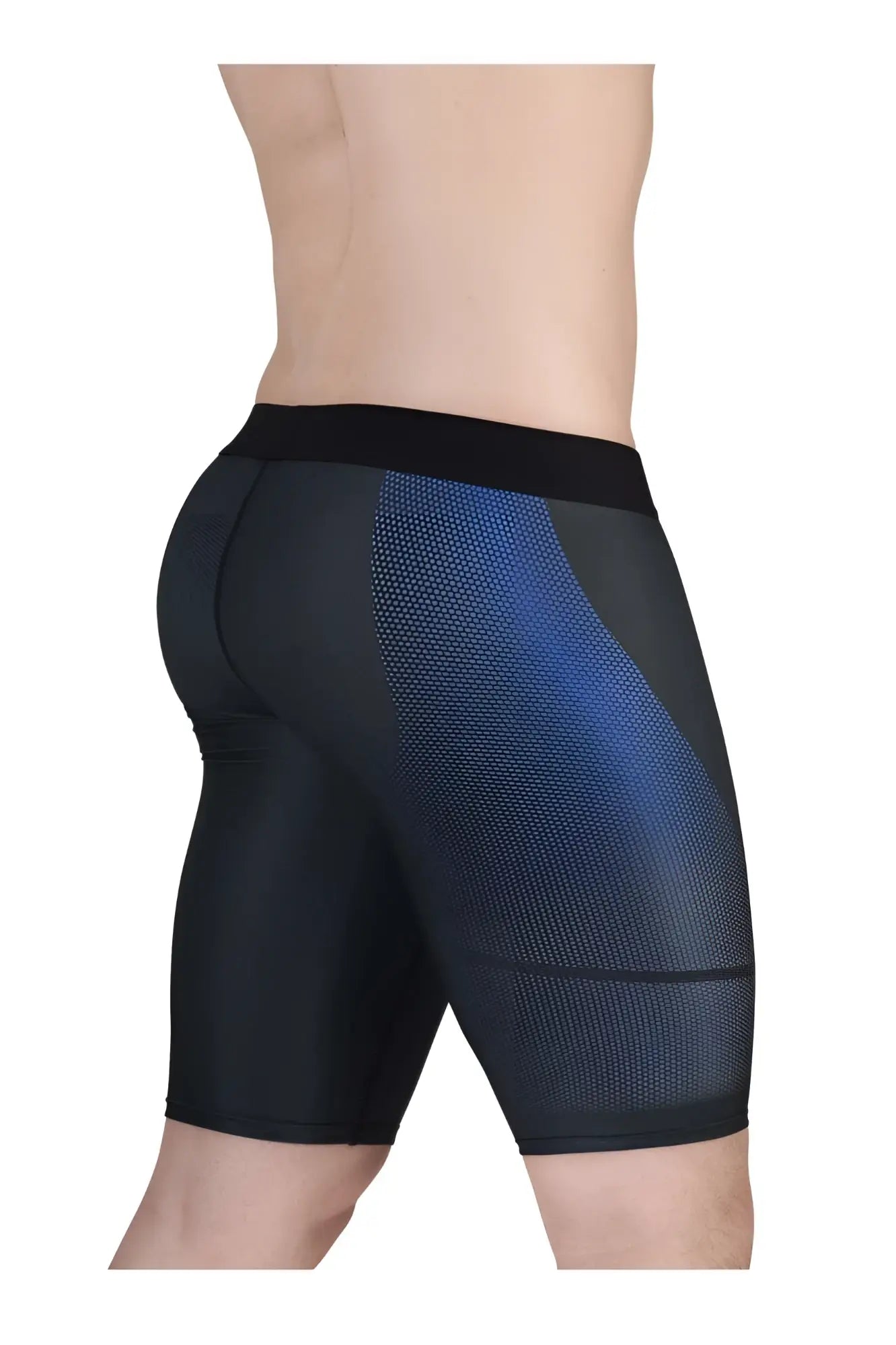 Ergowear EW1605 MAX SE athletic shorts in dark gray black and blue mesh with a sleek form fitting design