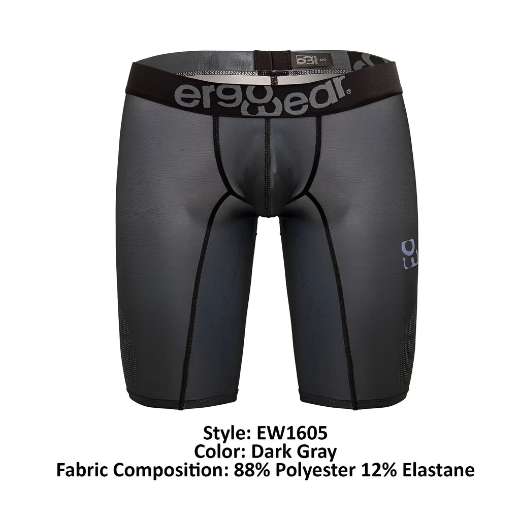 Dark gray ergo wear ew1605 max se athletic compression shorts with black waistband made of 88% polyester 12% elastane