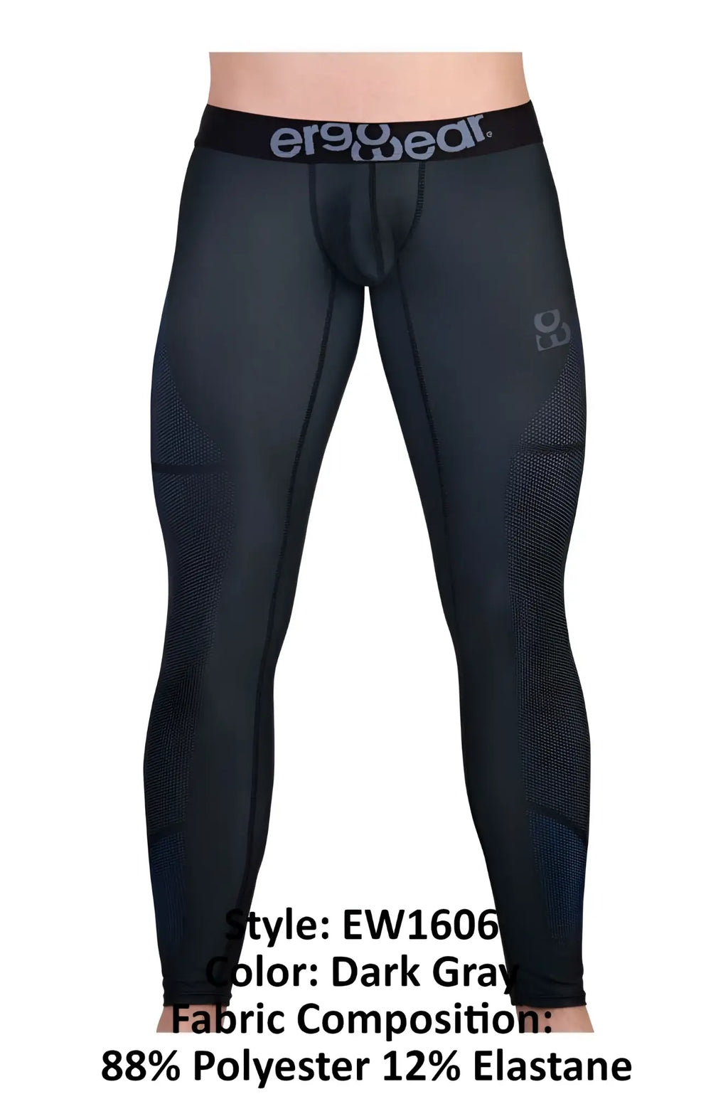 Dark gray ergo wear ew1606 max se compression leggings with black waistband and mesh texture on thighs