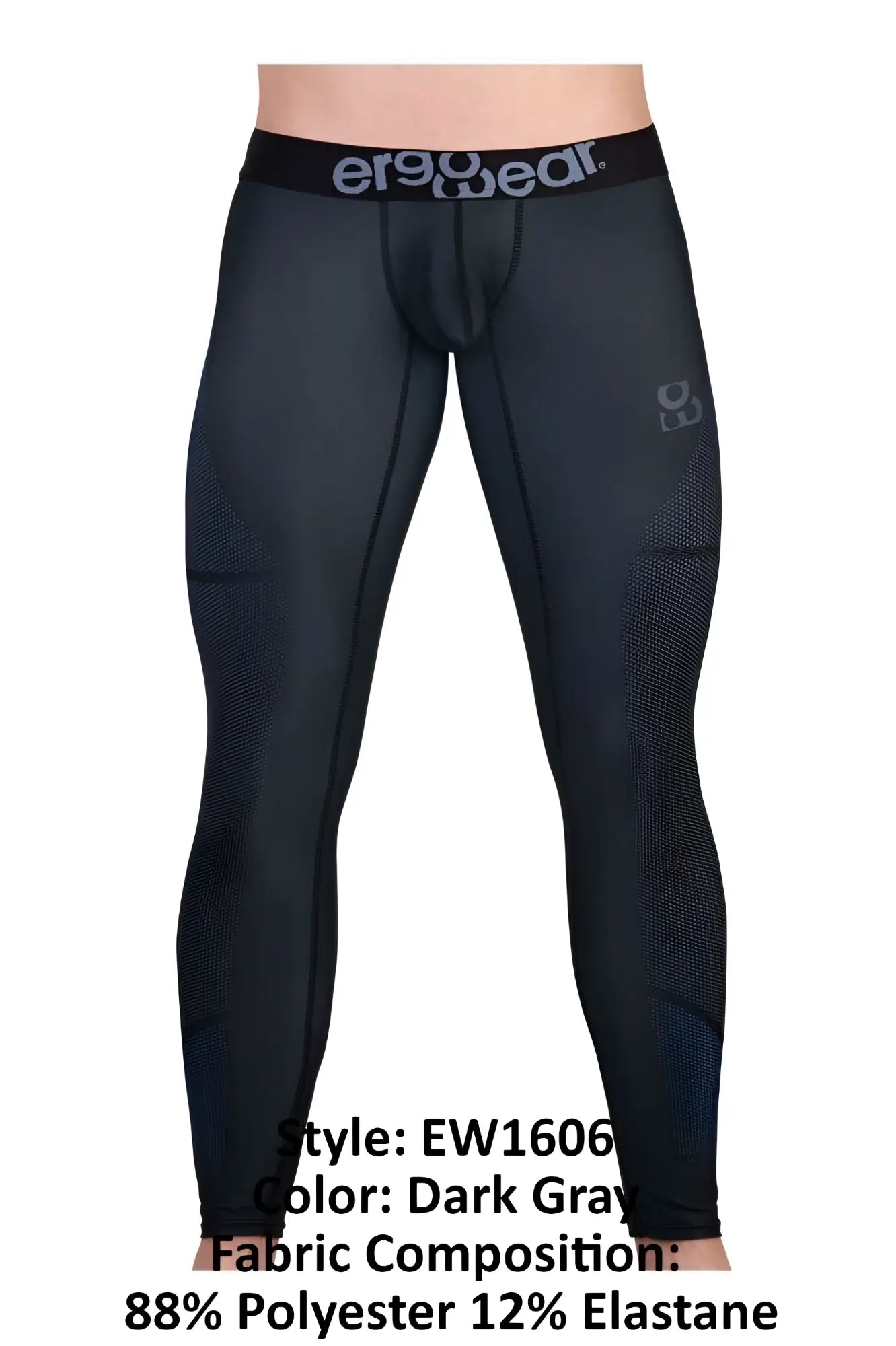 Dark gray ergo wear ew1606 max se compression leggings with black waistband and mesh texture on thighs