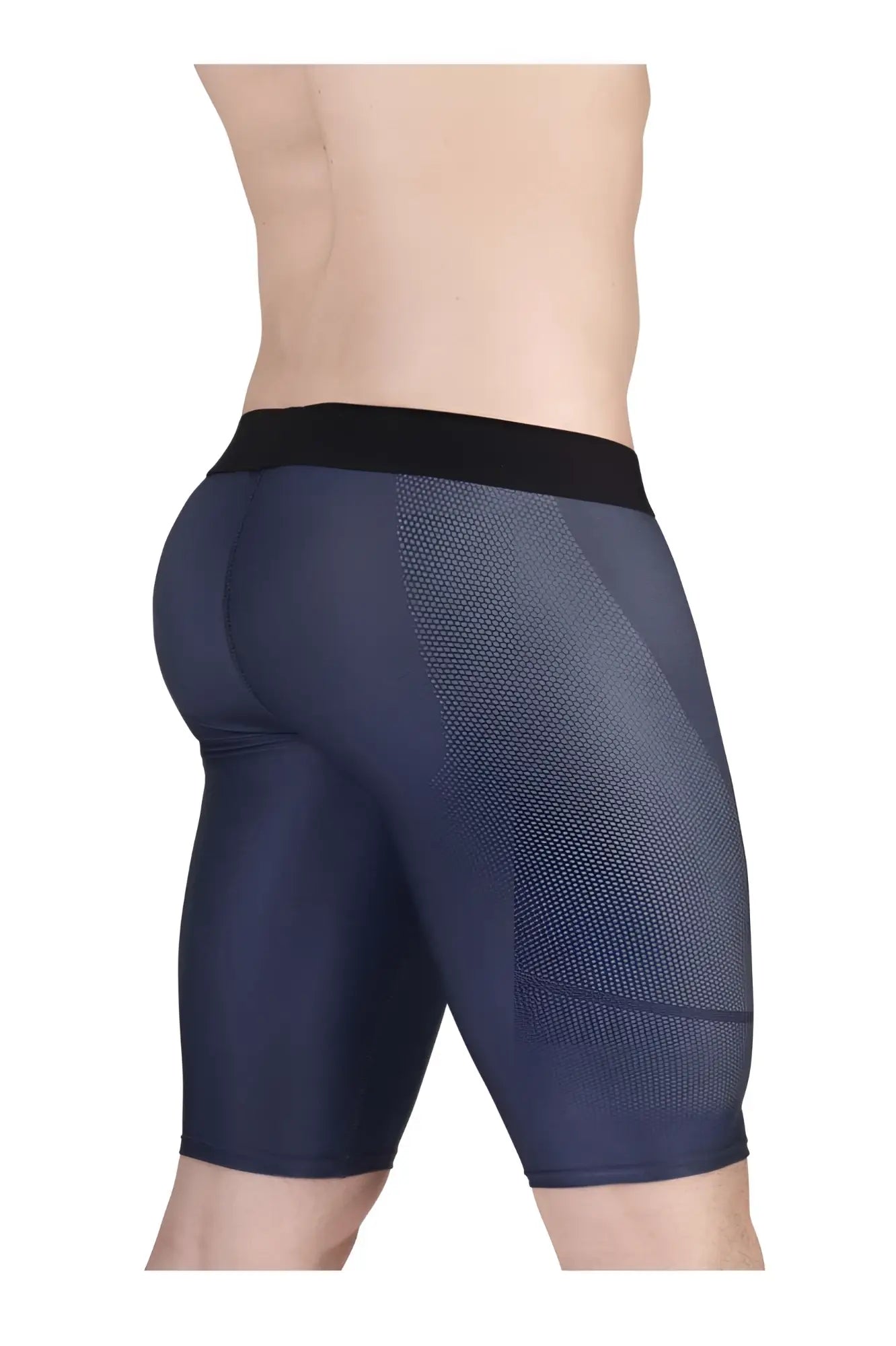 Dark navy blue ergo wear ew1607 max se compression shorts with black waistband and mesh side panels for athletic use