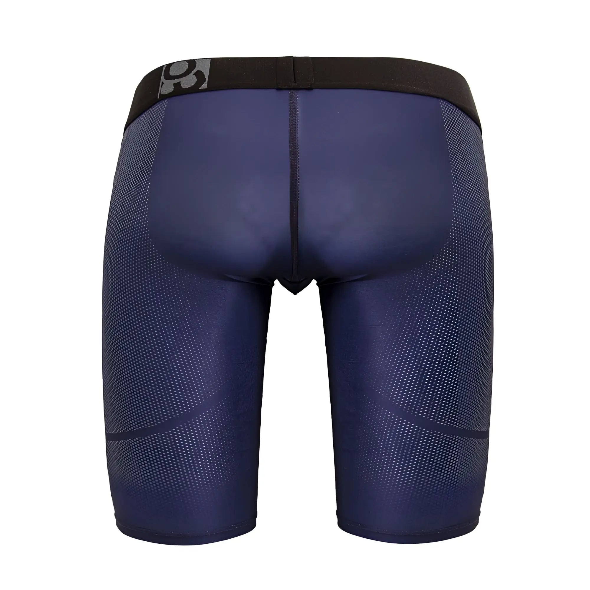 Navy blue ergoWear ew1607 max se athletic compression shorts with black waistband and gray logo for performance use