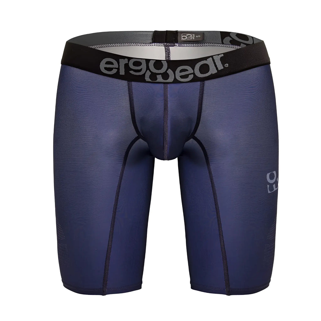 Navy blue ergoWear EW1607 MAX SE ergonomic compression shorts with black waistband and gray logo detailing