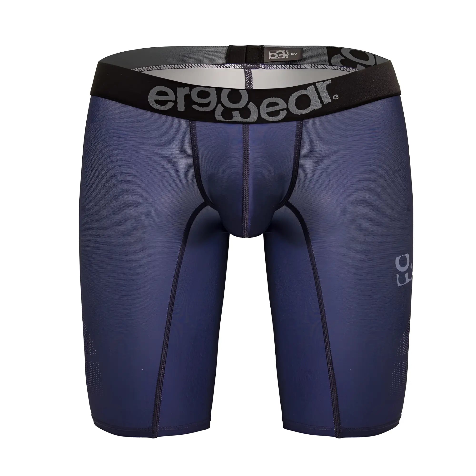 Navy blue ergoWear EW1607 MAX SE ergonomic compression shorts with black waistband and gray logo detailing