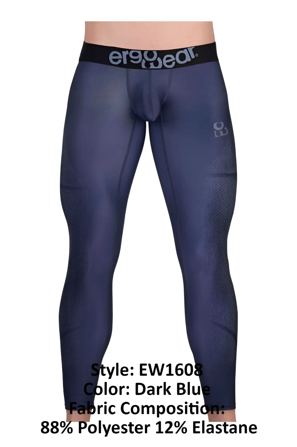 Dark blue ergo wear ew1608 max se athletic compression leggings with black waistband and mesh side texture
