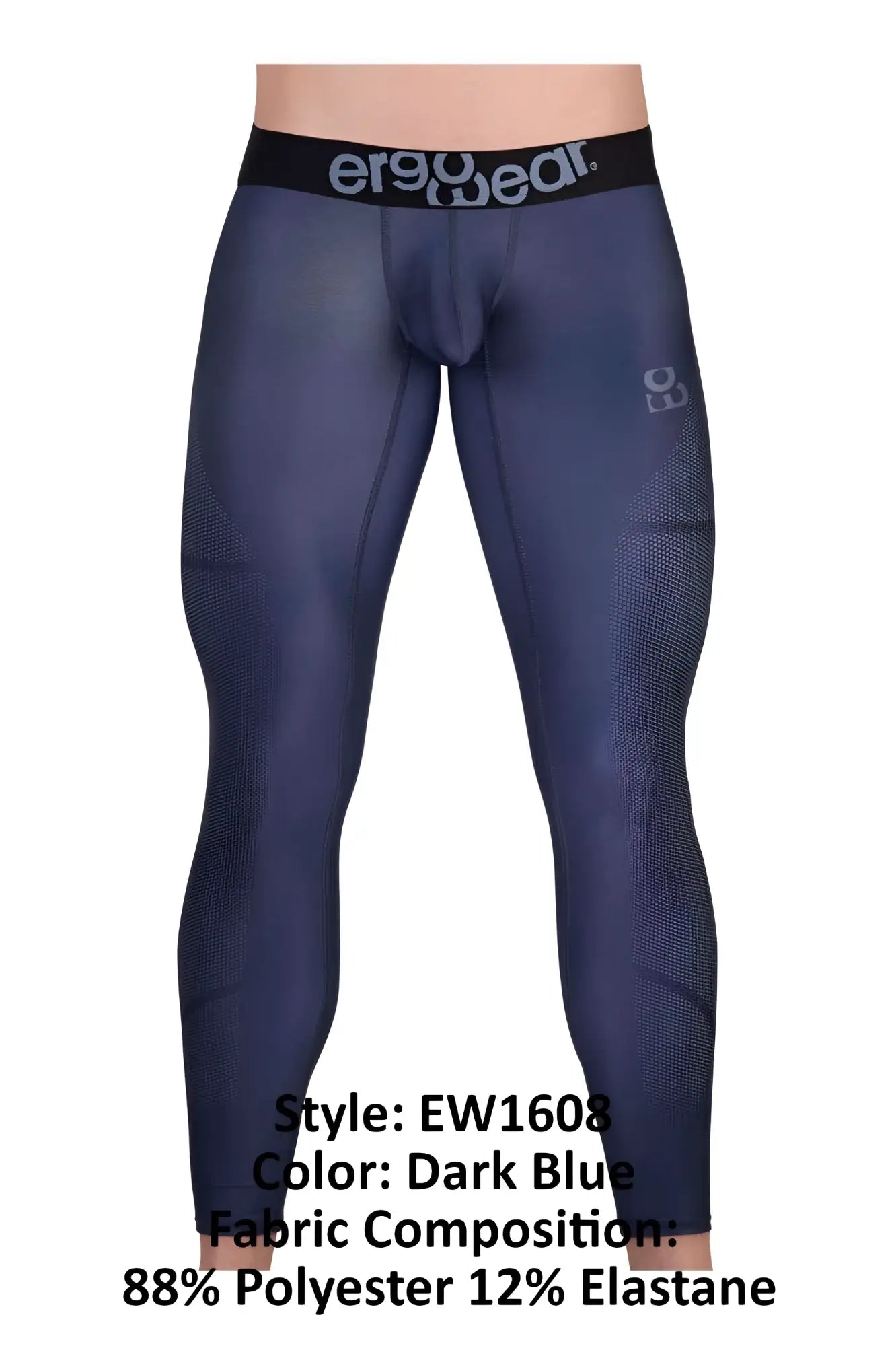 Dark blue ergo wear ew1608 max se athletic compression leggings with black waistband and mesh side texture